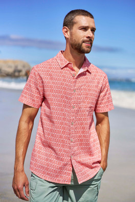 Preston Illustration Mens Shirt - Fiery Coral