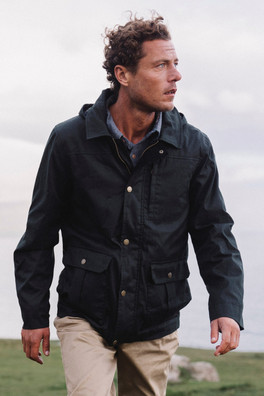 Darlington Mens Waxed Cotton Hooded Jacket - Navy