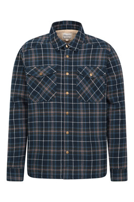 Pinn Mens Sherpa Lined Flannel Shirt - Blue