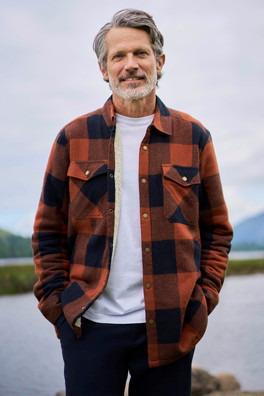 Pinn Mens Borg Lined Flannel Shirt - Burnt Orange
