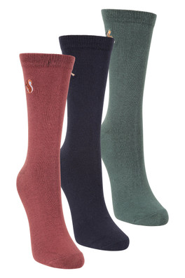 Womens Embroidered Socks 3-Pack - Navy