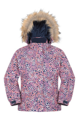 Glacial Printed Kids Ski Jacket - Coral