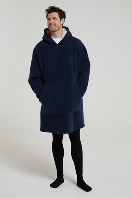 Snug Borg Lined Hooded Blanket - Navy