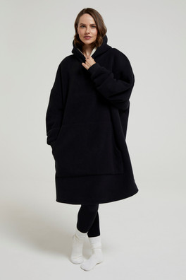 Snug Womens Borg Lined Hooded Blanket - Black