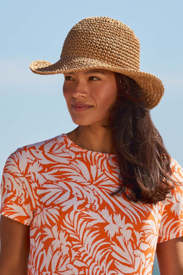 Packable Womens Straw Bucket Hat - Dark Beige