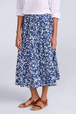 Palermo Womens Tiered Midi Skirt - Dark Blue