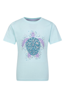 Glitter Turtle Kids Tee - Blue
