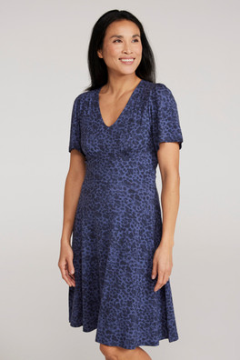 Como Printed Womens Tea Dress - Dark Blue