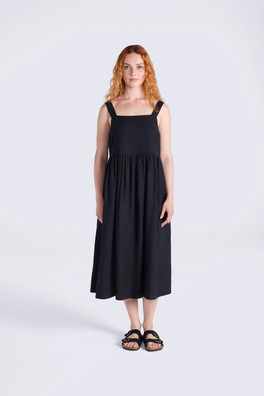 Linen Womens Midi Dress - Black