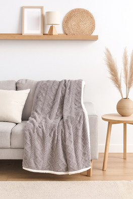 Borg Fleece Lined Blanket - Grey