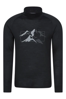 Quest Merino Printed Long Sleeve Thermal T-Shirt - Black