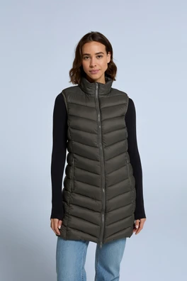 Frankie Womens Padded Longline Gilet - Dark Khaki