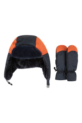 Kids Waterproof Trapper & Mitten Set - Orange