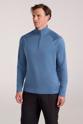 Top Spin Mens Textured Half-Zip Midlayer - Light Blue