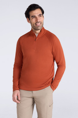 Top Spin Mens Textured Half-Zip Midlayer - Rust