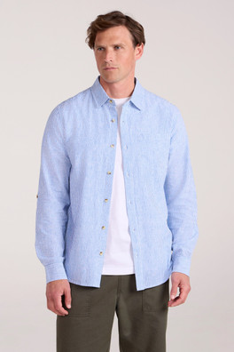 Lowe Mens Cotton Linen Stripe Shirt - Blue