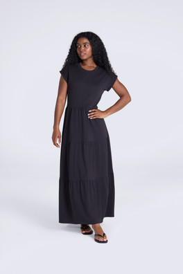 Jersey Womens Maxi Tiered Dress - Black