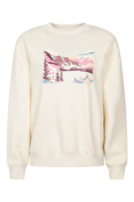 Printed Womens Relaxed Fit Sweatshirt - Beige