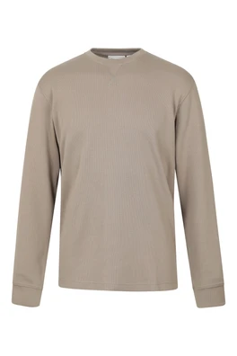 Tillsbury Mens Textured Waffle Long Sleeve Crew - Dark Beige