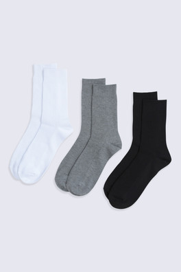 Flynn Mens Ribbed Mid Calf Socks- 3 Pack - Black