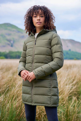 Stratus Extreme Womens Long Packable Down Jacket - Khaki