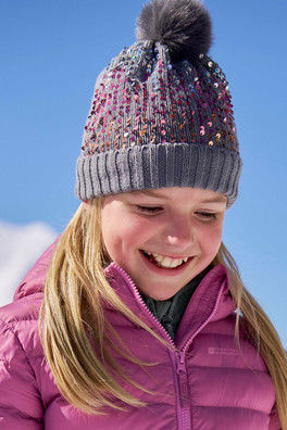 Sequin Kids Fleece Lined Pom Beanie - Grey