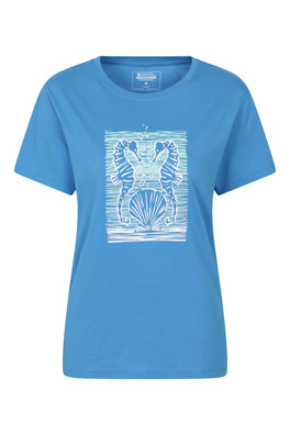 Printed Womens Seahorse Relaxed Fit T-Shirt - Bright Blue