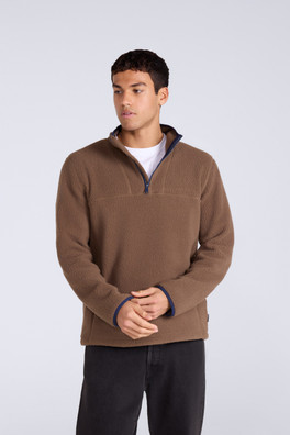 Alfie Mens Borg Contrast Trim Half Zip Fleece - Brown