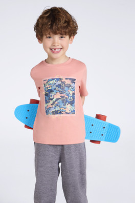 Dino Grid Kids Short Sleeve T-Shirt - Tan