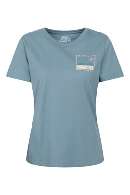 T-shirt Imprimé Femme Explore the Mountains - Bleu