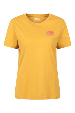 Printed Womens Mountain Sunset T-Shirt - Mustard