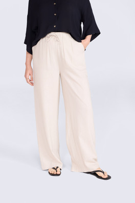 Linen Blend Womens Trousers - Light Beige
