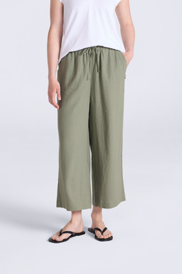 Womens Linen Blend Crop Trousers - Khaki