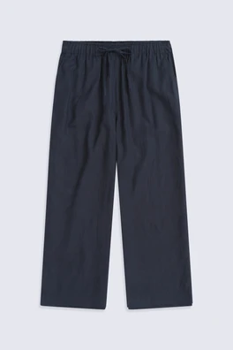 Womens Linen Blend Crop Trousers - Navy