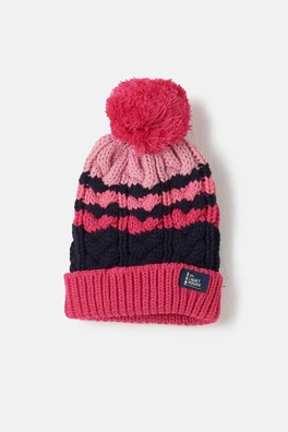 Bobbie Kids Bobble Hat - Pink Navy Stripe