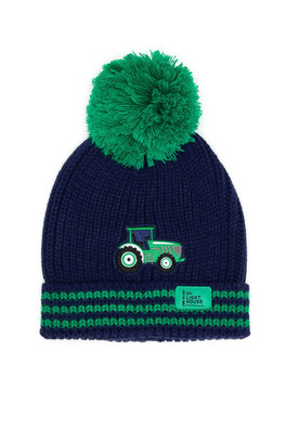 Bobbie Kids Bobble Hat - Green Tractor Striped
