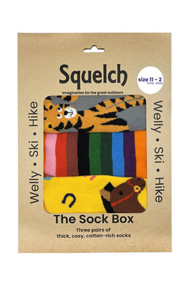Set of Three Junior Welly Socks in a Gift Box - Horse/Rainbow/Tiger