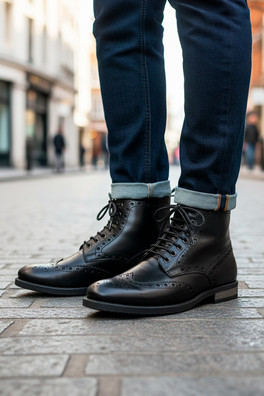 Stamford Mens Leather Lace Up Boots - Black
