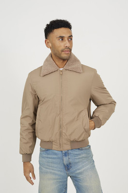 Borg Collar Mens Harrington Jacket - Stone