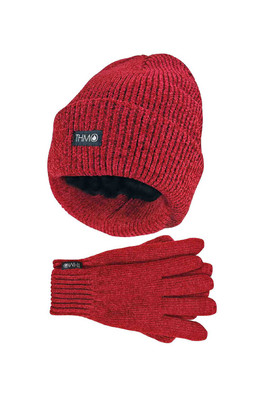 Ladies Thinsulate Chenille Hat & Gloves Set - Red