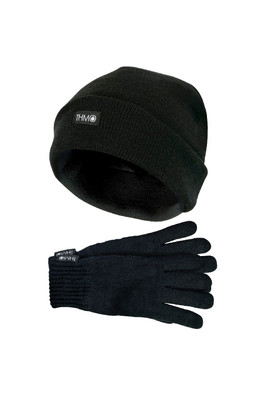 Mens Thinsulate Knited Hat and Gloves Set - Black