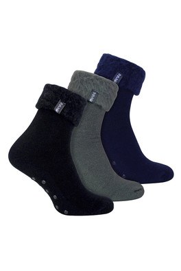 Mens 3 Pack Thermal Slipper Bed Socks - Multi