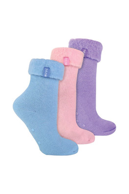 Ladies 3 Pack Plain Thermal Slipper Bed Socks - Multi