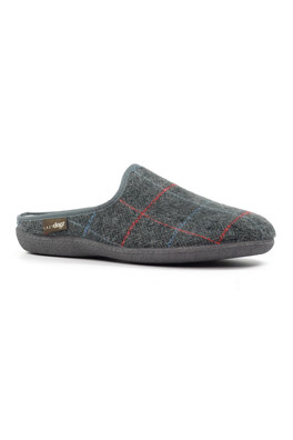 Farrell Mens Check Slip On Mule Slippers - Grey