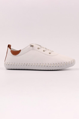 St Ives Womes Soft Leather Slip On Plimsolls - White
