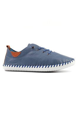 St Ives Womes Soft Leather Slip On Plimsolls - Mid-Blue