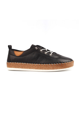 Evie Womes Soft Leather Slip On Plimsolls - Black