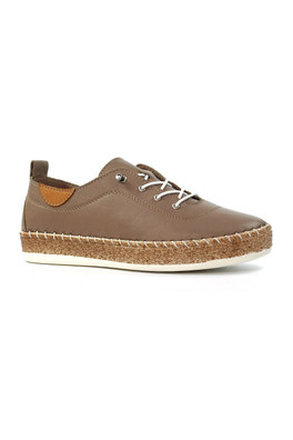 Evie Womes Soft Leather Slip On Plimsolls - Taupe