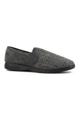Harrison II Mens Check Full Slippers - Grey