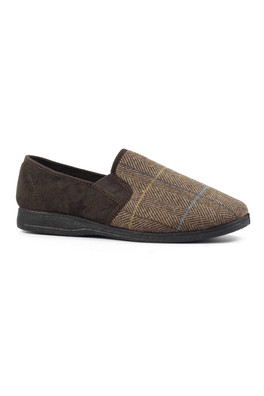 Harrison II Mens Check Full Slippers - Brown